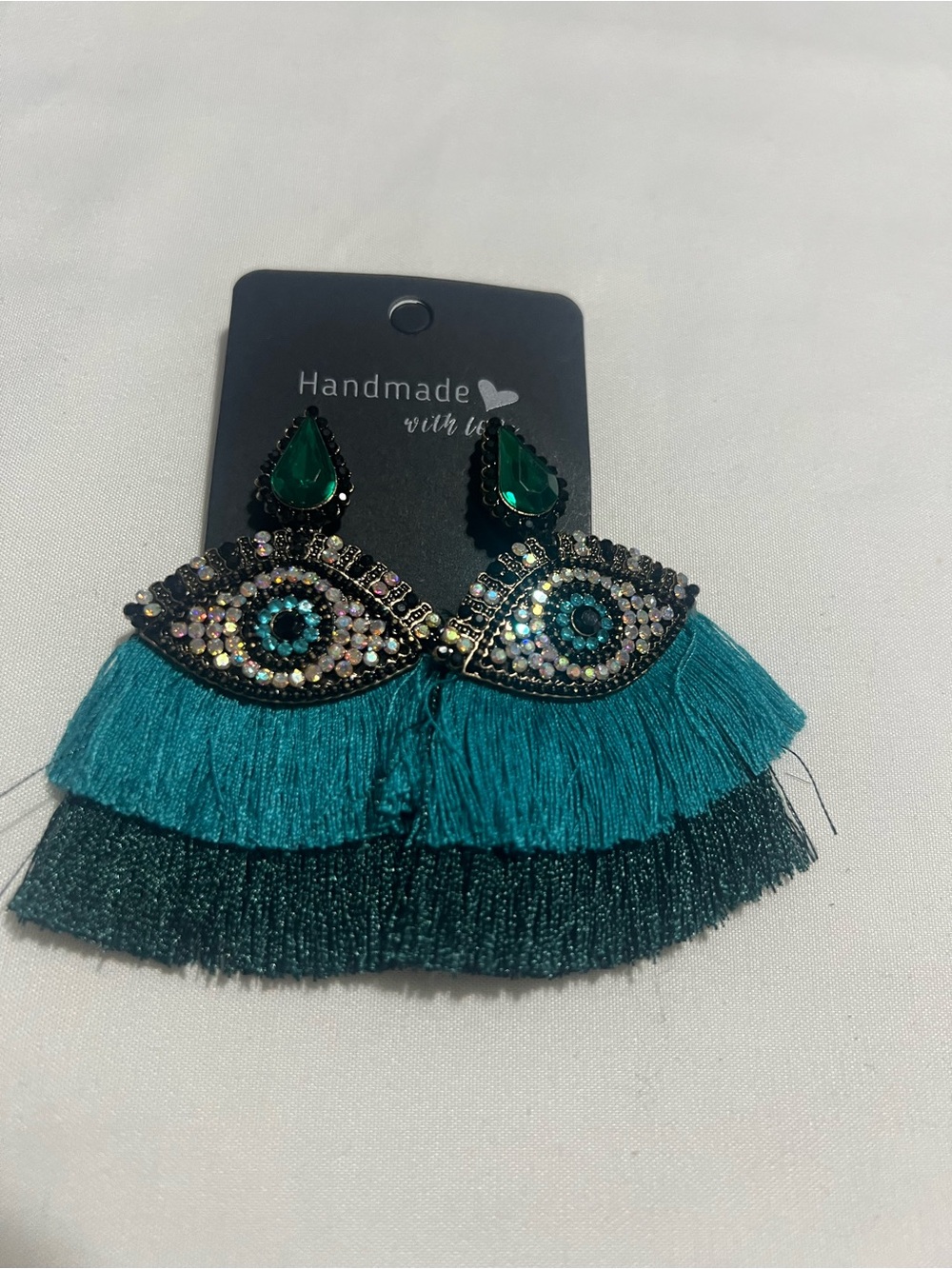 & Other Stories Teal and Emerald Evil Eye Tassel Earrings